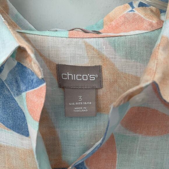Chico's Linen Multi-Colored Printed Tunic No Iron Beach Travel Size 3 16/18 - Picture 6 of 11